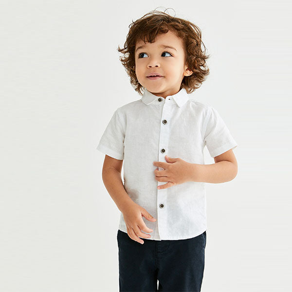 White Short Sleeve Linen Cotton Shirt (3mths-6yrs)