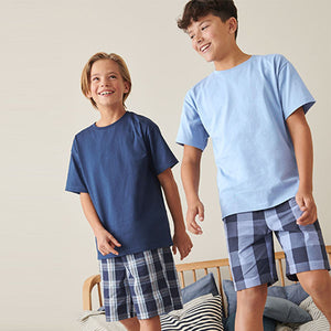 Blue 2 Pack Check Short Pyjamas (3-12yrs)