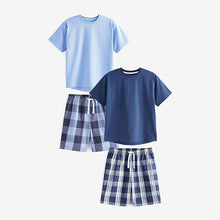 Load image into Gallery viewer, Blue 2 Pack Check Short Pyjamas (3-12yrs)
