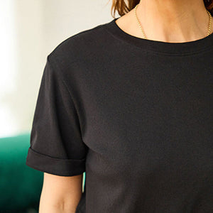 Black Plain 100% Cotton Short Sleeve T-Shirt