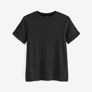 Black Plain 100% Cotton Short Sleeve T-Shirt