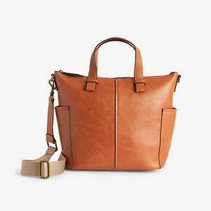 Tan brown Contrast Strap Handheld Shopper Bag