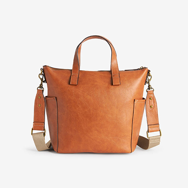 Tan brown Contrast Strap Handheld Shopper Bag