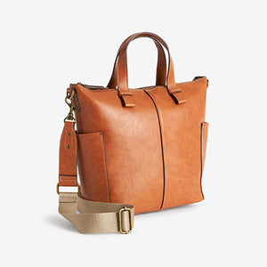 Tan brown Contrast Strap Handheld Shopper Bag