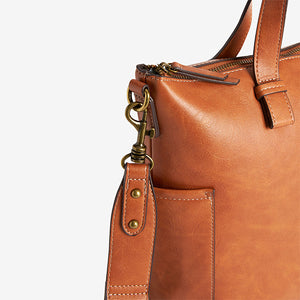 Tan brown Contrast Strap Handheld Shopper Bag