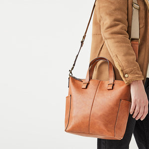 Tan brown Contrast Strap Handheld Shopper Bag