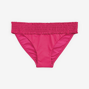 Pink Shirred High Leg Bikini Bottoms