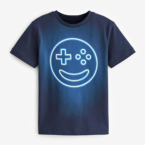 Navy Blue Glow Smile Short Sleeve Graphic T-Shirt (3-12yrs)