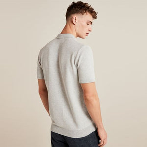 Grey Textured Knitted Polo Shirt