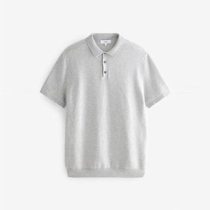 Grey Textured Knitted Polo Shirt