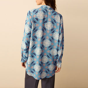 Light Blue Tile Textured Long Sleeve Shirt with Pocket
