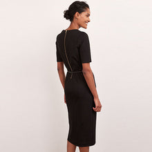 Load image into Gallery viewer, Black Tailored Ponte Belted Midi Dress
