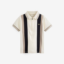 Load image into Gallery viewer, Black/ Ecru Cream Vertical Stripe Short Sleeve Zip Neck Polo Shirt (3mths-6yrs)
