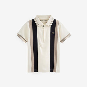 Black/ Ecru Cream Vertical Stripe Short Sleeve Zip Neck Polo Shirt (3mths-6yrs)