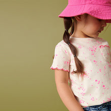 Load image into Gallery viewer, Fluro Pink Ditsy Scallop Cotton T-Shirt (6mths-6yrs)
