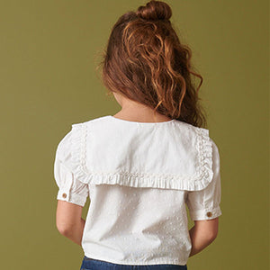 White Puff Sleeve Tie Front Blouse (3-12yrs)