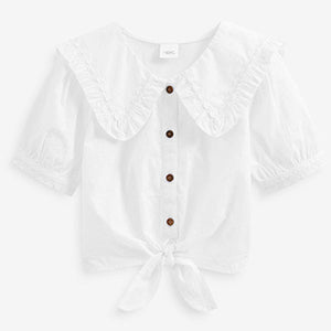 White Puff Sleeve Tie Front Blouse (3-12yrs)