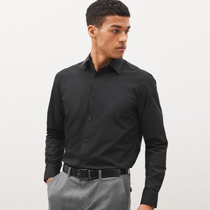 Black Regular Fit Easy Care Single Cuff Shirt