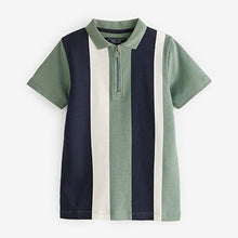 Load image into Gallery viewer, Green/Navy Short Sleeve Zip Neck Polo Shirt (3-12yrs)

