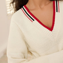 Load image into Gallery viewer, Ecru White Tipped Rib Mix V-Neck Jumper
