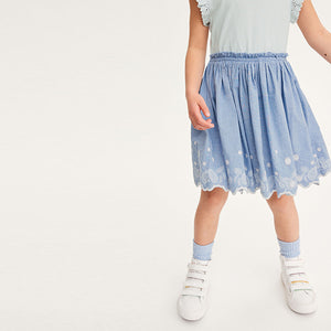 Blue Floral Embroidered Skirt Dress (3-12yrs)