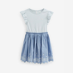 Blue Floral Embroidered Skirt Dress (3-12yrs)