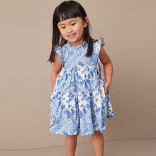 Load image into Gallery viewer, Blue Short Sleeve Tiered Jersey Dress (3mths-6yrs)
