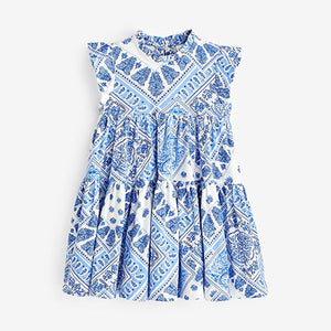 Blue Short Sleeve Tiered Jersey Dress (3mths-6yrs)