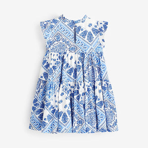 Blue Short Sleeve Tiered Jersey Dress (3mths-6yrs)