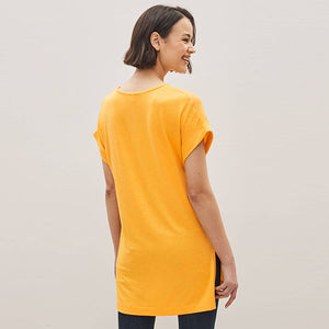 Yellow Lace Neck Short Sleeve Tunic