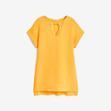 Load image into Gallery viewer, Yellow Lace Neck Short Sleeve Tunic
