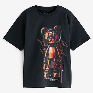 Black Metallic Robot Bear Short Sleeve Graphic T-Shirt (3-12yrs)
