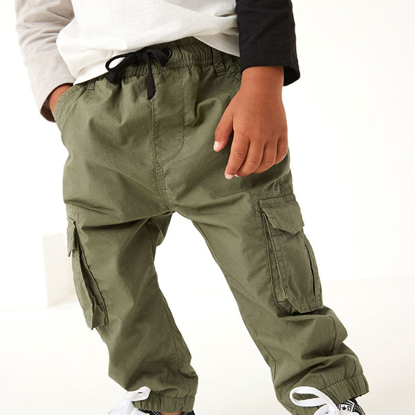 Khaki Green Lined 100% Cotton Cargo Trousers (3mths-6yrs)
