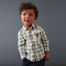 Load image into Gallery viewer, Ecru Cream With Character Pocket Check Corduroy Long Sleeve Shirt (3mths-6yrs)
