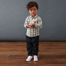 Load image into Gallery viewer, Ecru Cream With Character Pocket Check Corduroy Long Sleeve Shirt (3mths-6yrs)
