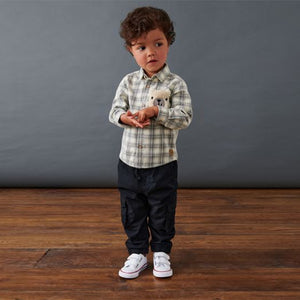 Ecru Cream With Character Pocket Check Corduroy Long Sleeve Shirt (3mths-6yrs)