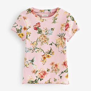 Pink Floral Short Sleeve Rib T-Shirt (3-12yrs)