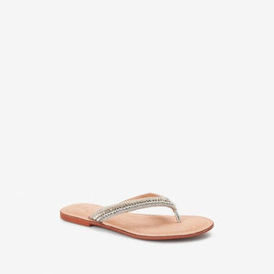 Silver Forever Comfort Leather Embellished Toe Thong Flat Sandals