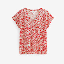 Load image into Gallery viewer, Red Shell V-Neck Cotton Bubble Hem Top
