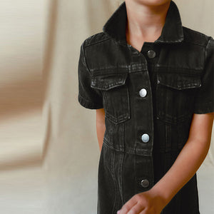 Maxi Length Black Fitted Denim Dress (3-12yrs)