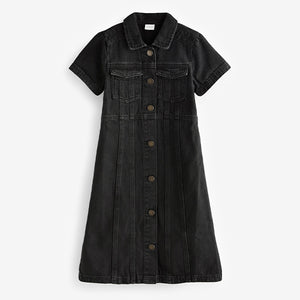 Maxi Length Black Fitted Denim Dress (3-12yrs)