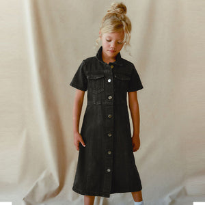 Maxi Length Black Fitted Denim Dress (3-12yrs)