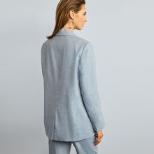 Load image into Gallery viewer, Blue Chambray Linen Blend Single Breasted Blazer
