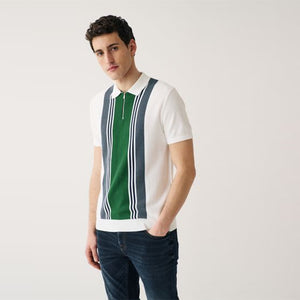 White/Green Knitted Stripe Polo Shirt