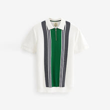Load image into Gallery viewer, White/Green Knitted Stripe Polo Shirt
