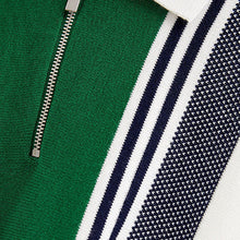 Load image into Gallery viewer, White/Green Knitted Stripe Polo Shirt
