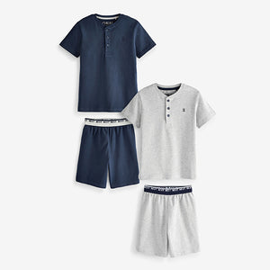 Blue/ Grey Plein Short Pyjamas 2 Pack (3-12yrs)