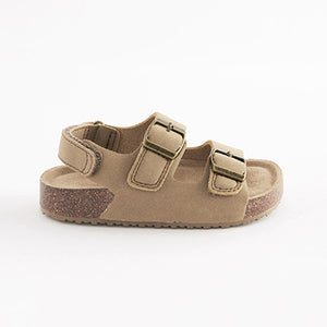 Stone Cream Cushioned Footbed Double Buckle Touch Fastening Corkbed Sandals (Younger Boys)