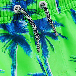 Fluro Green Palm Tree Swim Shorts (3-12yrs)