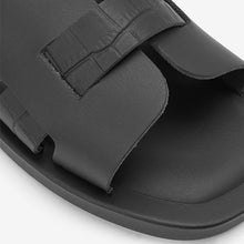 Load image into Gallery viewer, Black Regular Fit Forever Comfort® Leather Mule Flat Sandals
